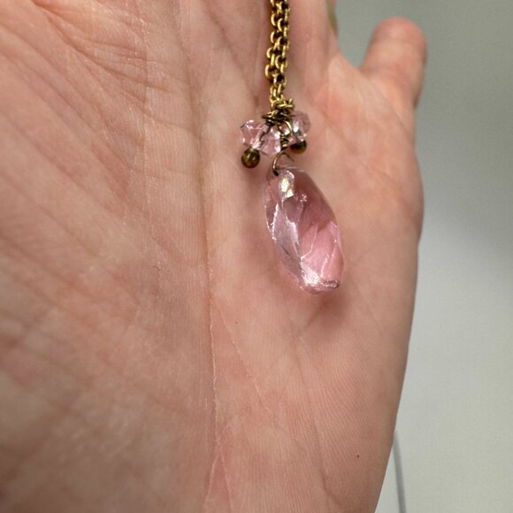 Teardrop Mystic Quartz Sterling Silver and Pink Rose Rhinestone Lariat Necklace - Picture 13 of 13